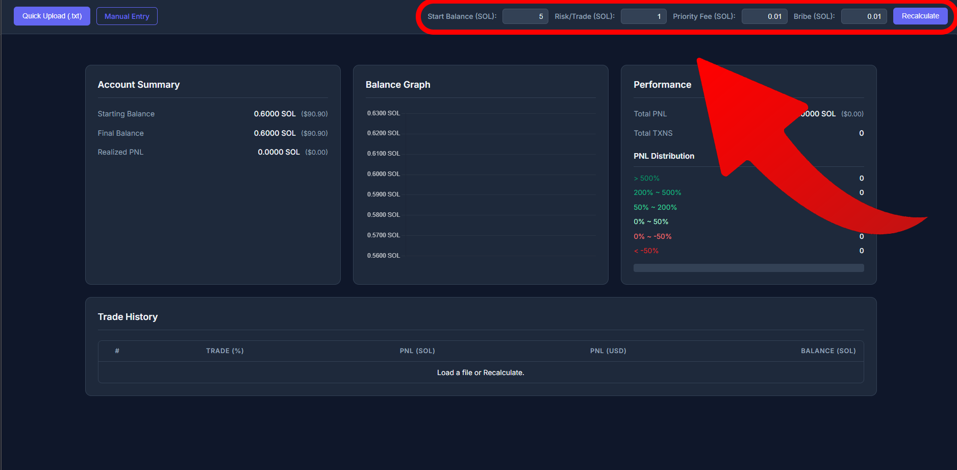 Dashboard Settings Bar