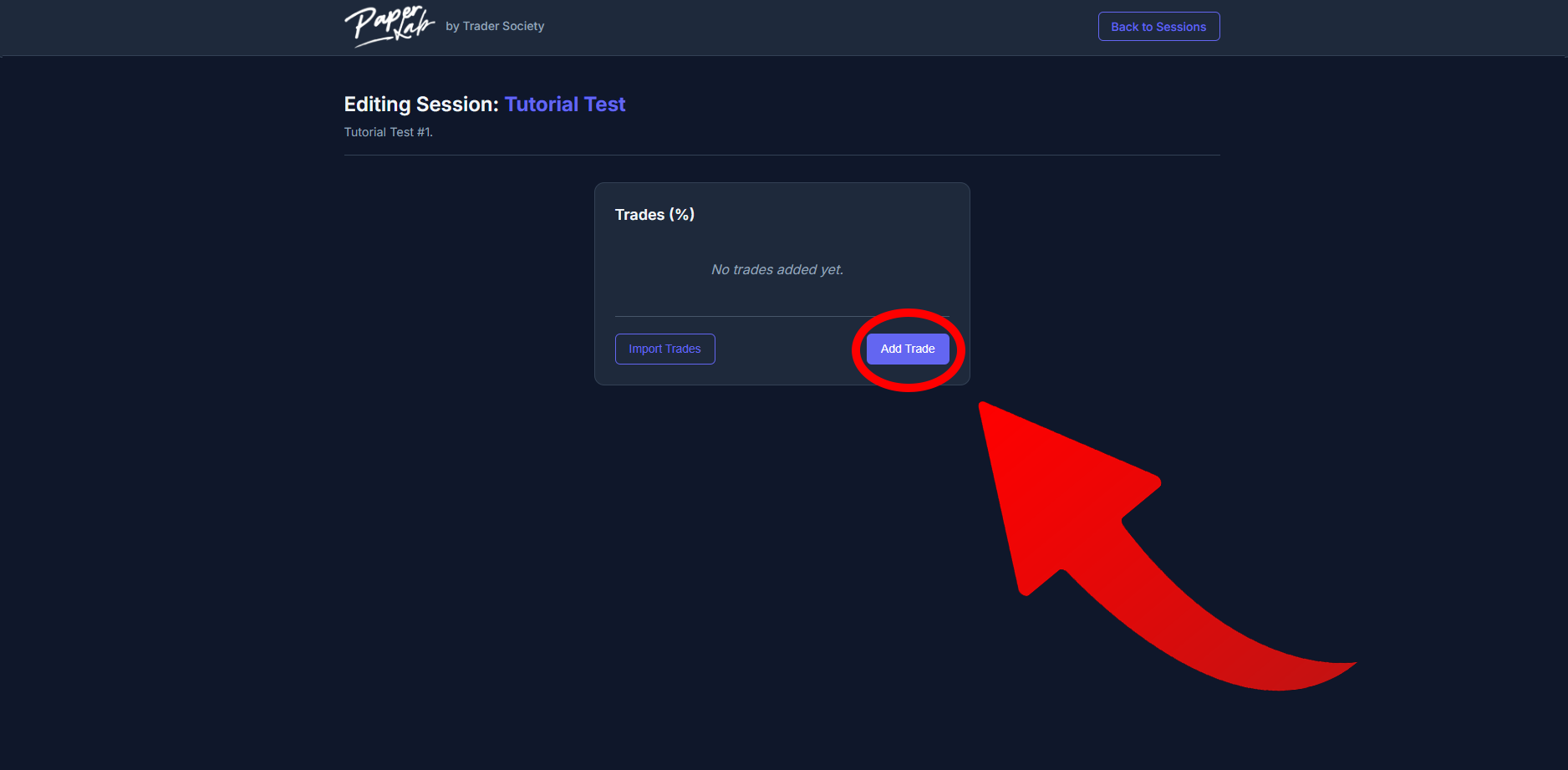 Edit Session Add Trade Button and Inputs
