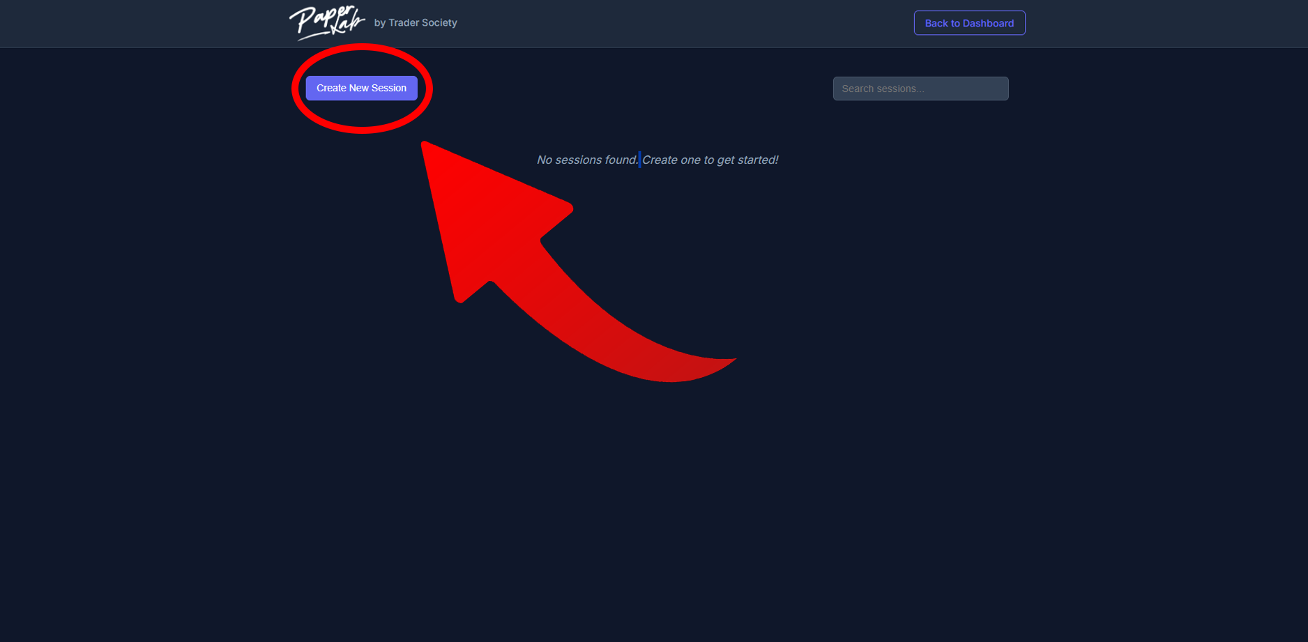 Sessions Page Create New Session Button